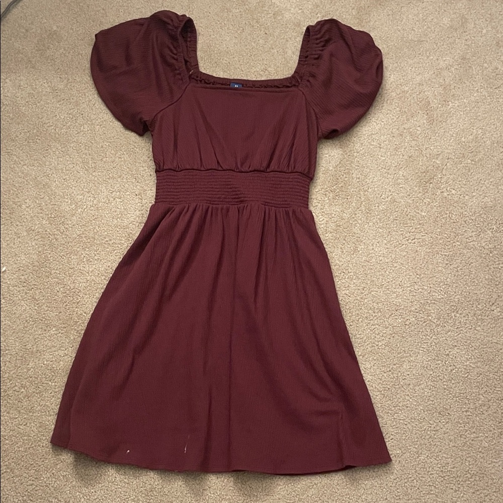 Old Navy Maroon Puff Sleeve Mini Dress